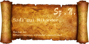 Szügyi Nikander névjegykártya